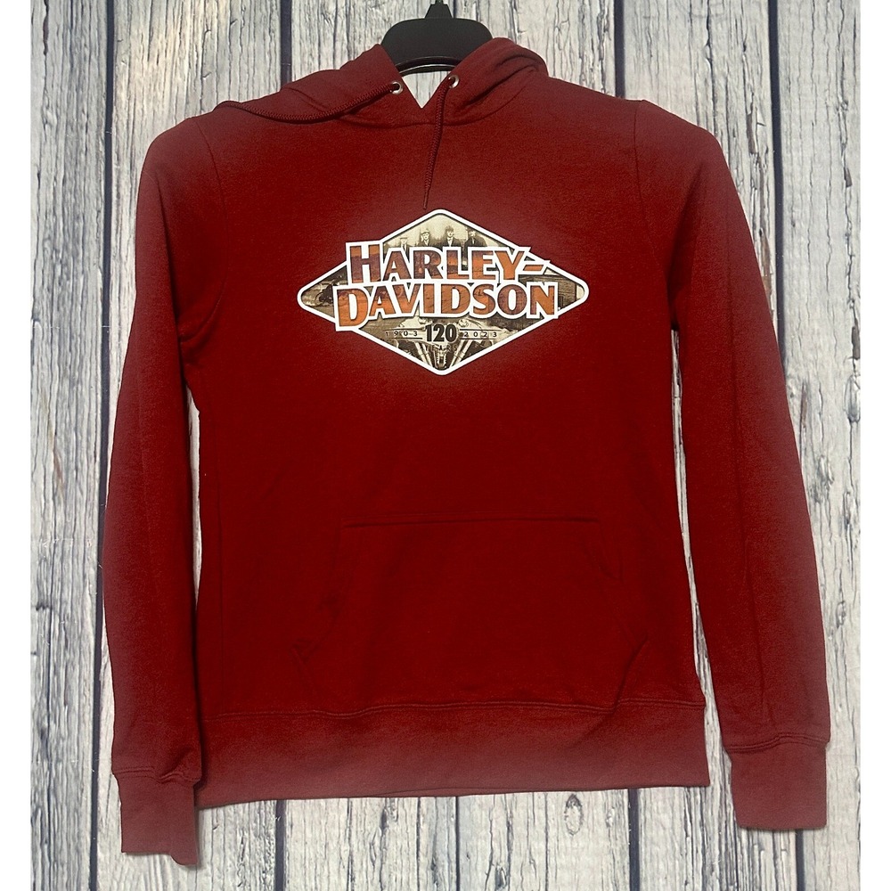 Harley-Davidson 120th Anniversary Hoodie Burgundy Pullover Womens XS 1903-2023